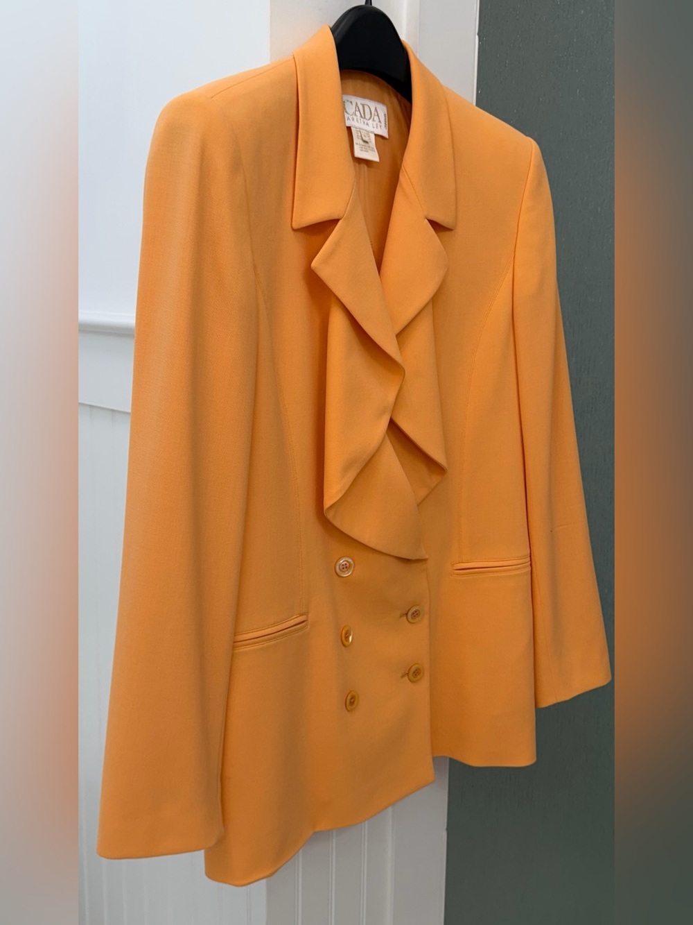 Escada Margaretha Ley Virgin Wool Skirt Suit 8 Apricot Orange Vintage Luxe - Picture 4 of 16